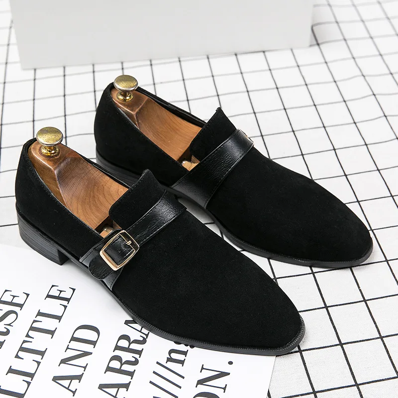 

Man Cow Suede Leather Loafers Fashion Single Monkstrap Shoes Comfortable Driving Moccasins For Men Nighclub Party Summer Autumn