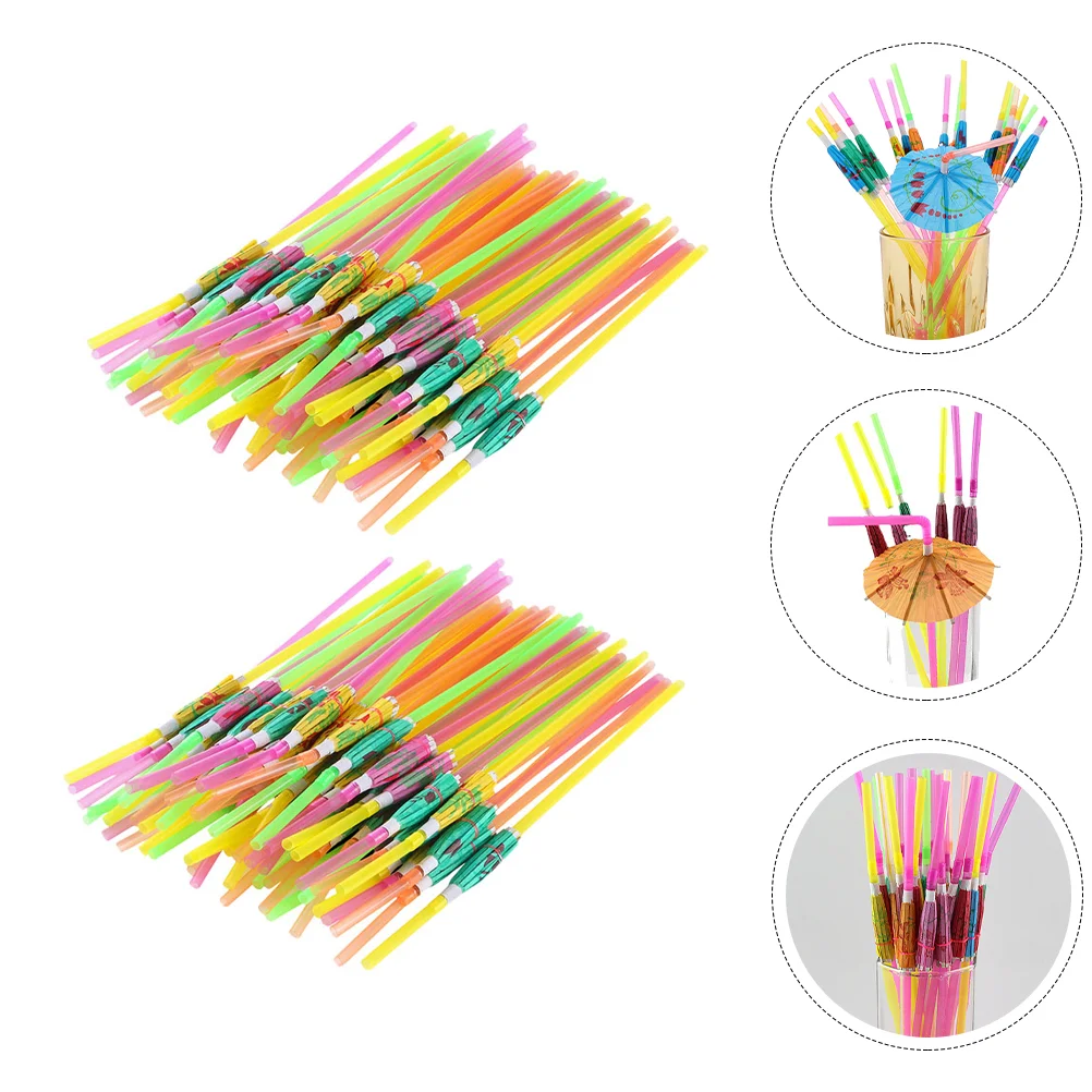 

100Pcs Flexible Drinking Straws Paper Straws Hawaiian Party Supplies Umbrellas Party Straws