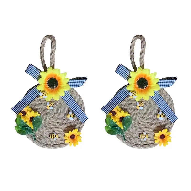 

Bee Sunflower Wreath Sisal Rope Sunflower Door Decor 16cm/6.29inch Bee Day Home Decorations For Fireplace Front Door Porch