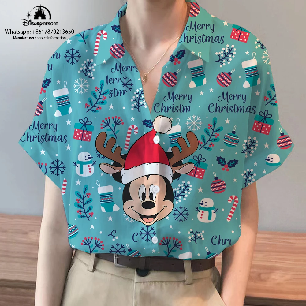 

Summer Christmas New Street Style Disney Brand Mickey and Minnie Anime Short Sleeve Shirt Fashion Casual Ladies Kawaii Top y2k