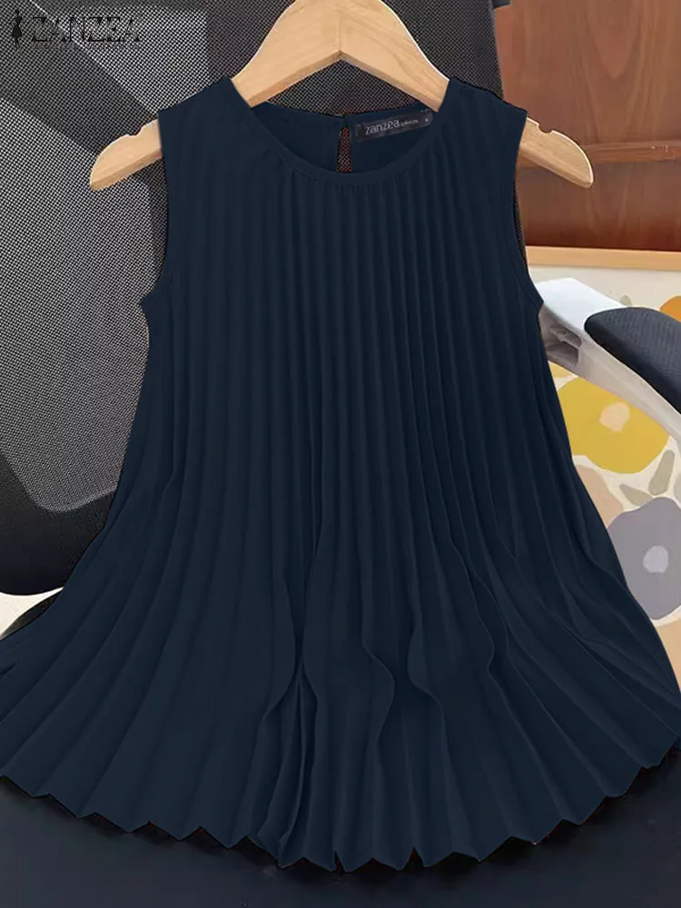 Женская Туника без рукавов ZANZEA милые майки с круглым вырезом корейские модные