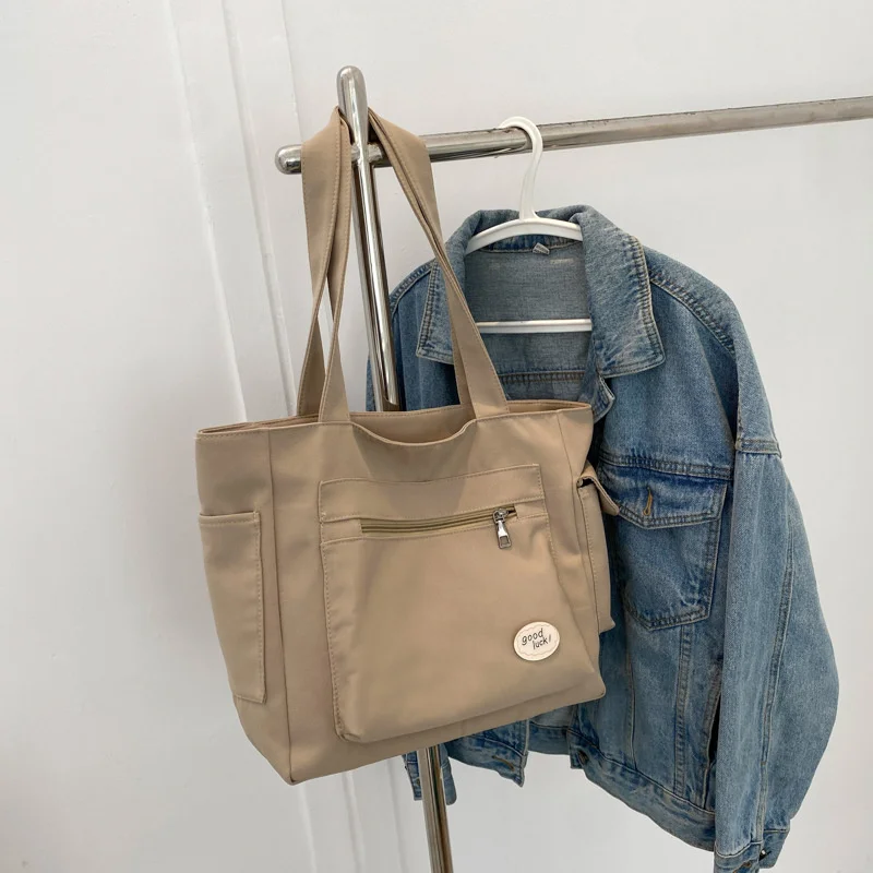 

Harajuku Simple Canvas Bag Women Large Capacity One Shoulder Crossbody Casual Solid Color Cloth Tote