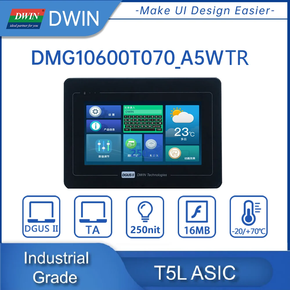 

DWIN 7 Inch 1024*600 Resolution Display HMI Products LCD Modules with RS485/RS232 for Arduino PLC Connect DMG10600T070_A5W