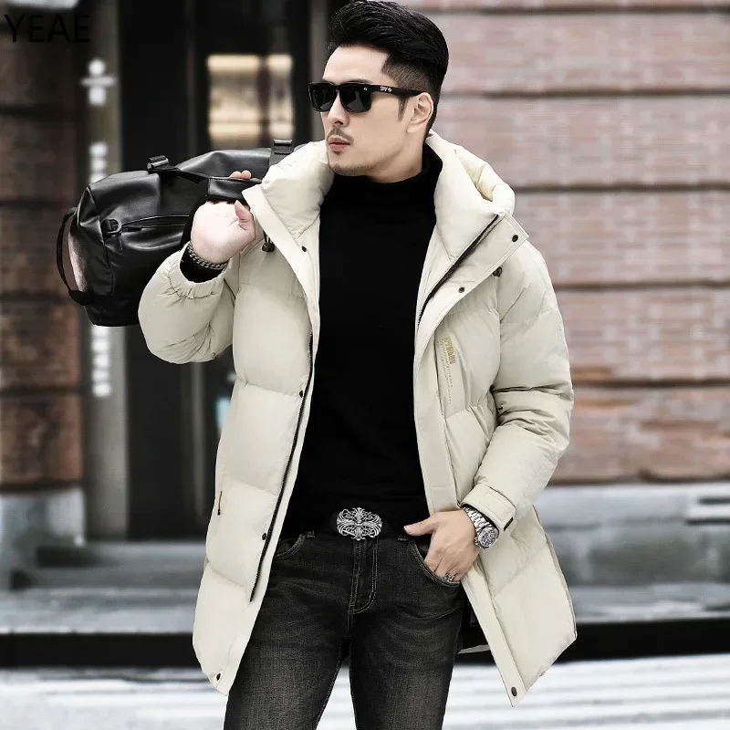 Длинный пуховик Мужская стеганая подкладка из гусиного пуха дизайнерская одежда