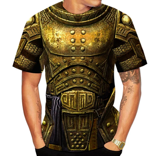

Medieval Gold Knights Templar Armor Print 3d T-shirt Personality Cosplay Short Sleeve Costume Tops