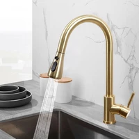high quality 304 stainless steel pull type kitchen faucet modern gold sink faucet spring pull down faucet