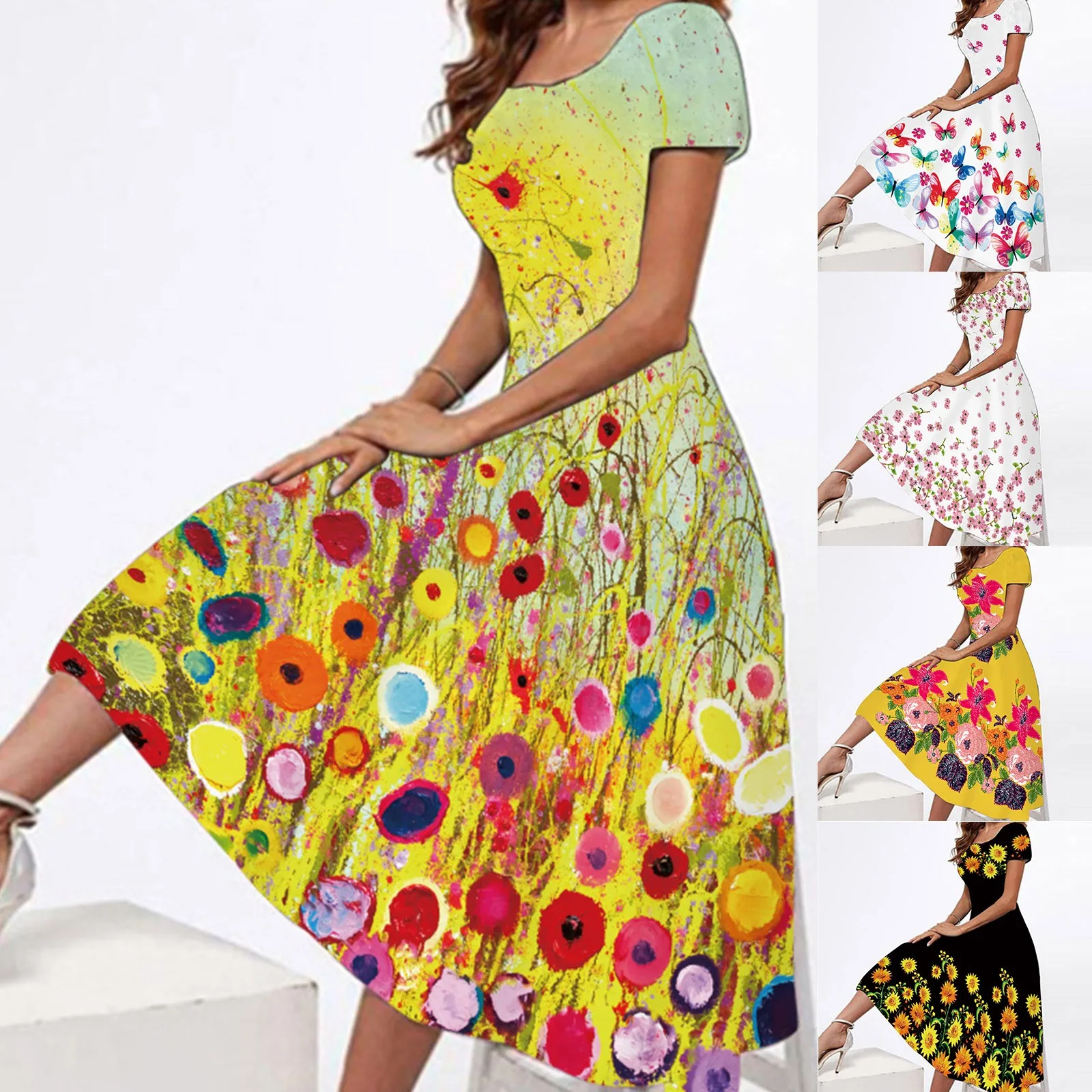 

Женский пляжный сарафан с коротким рукавом и цветочным принтом