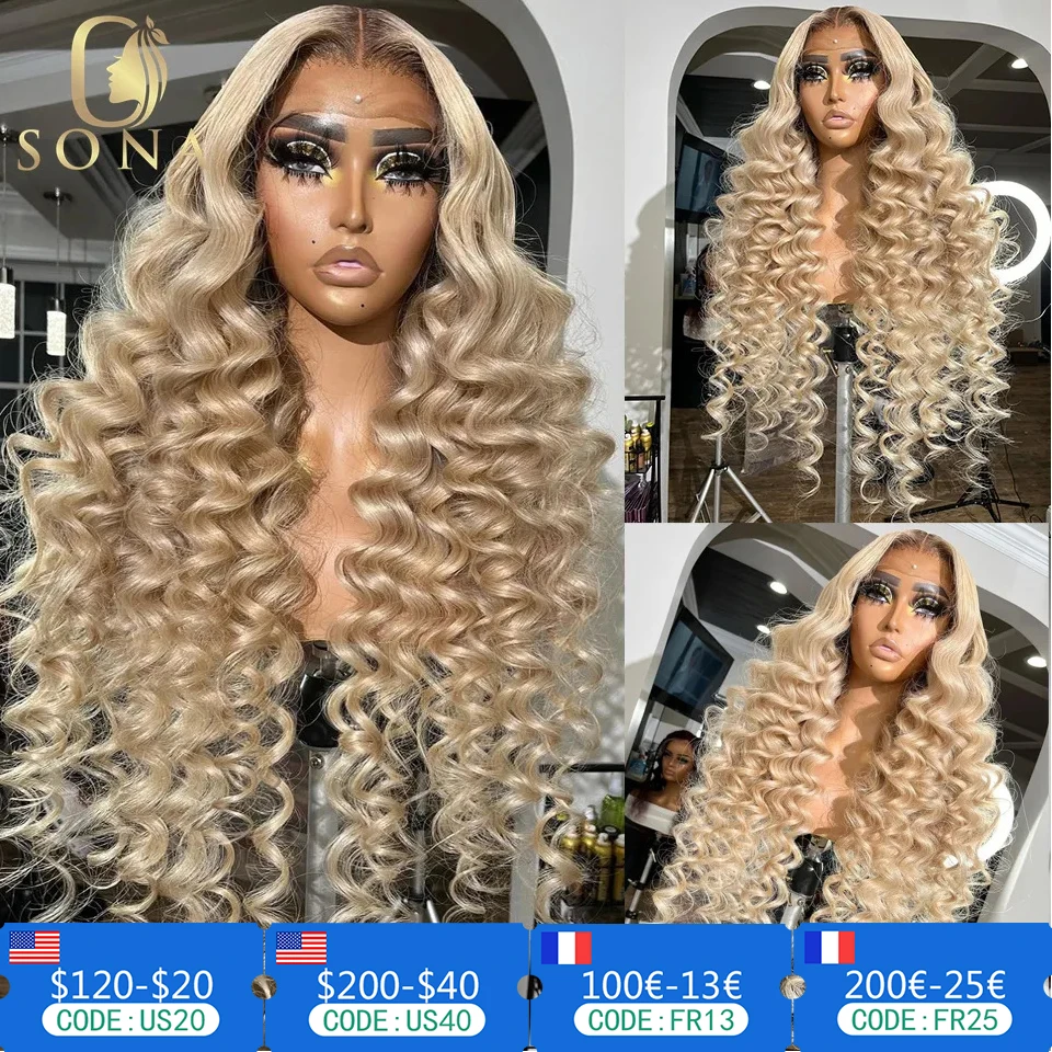13x4 HD Transparent Lace Front Wig 32 Inch 27 613 Honey Blonde Dark Root 13x6 Lace Frontal Wig Wavy Human Hair Wigs For Women