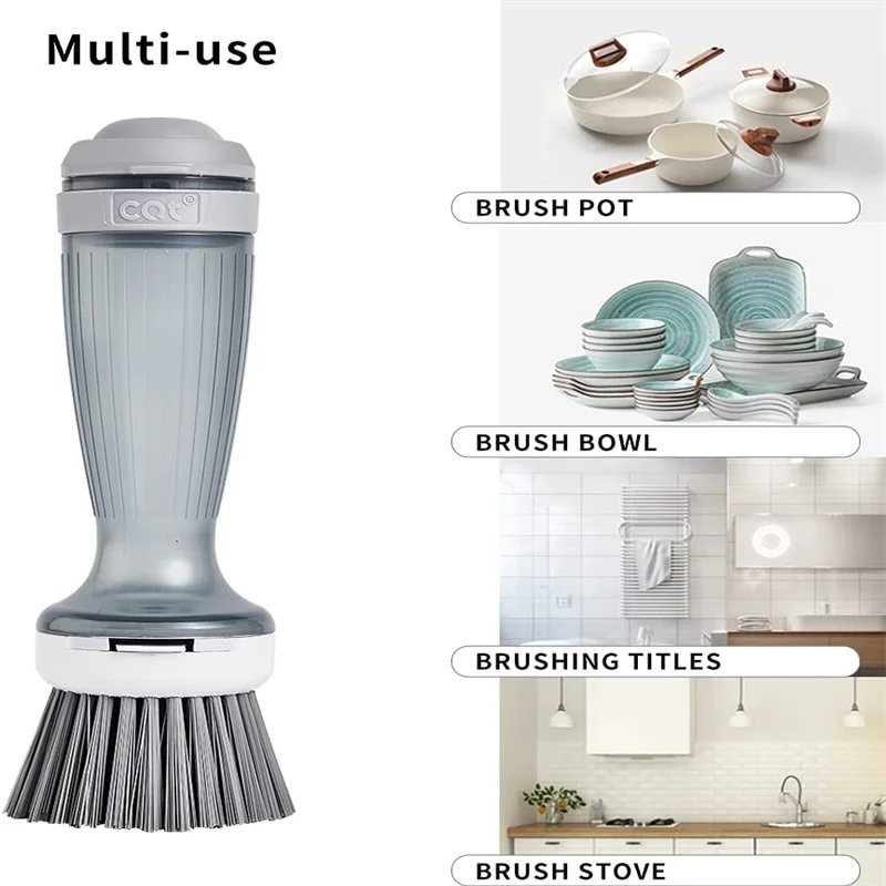 

2 In 1 Cleaning Brush Kitchen Tools with Soap Dispenser Dish Brush Replaceable Heads Control Washing Scrubber Removable