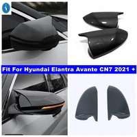door wing rearview mirror ox horn cover cap car accessories trim for hyundai elantra avante cn7 2021 2022 black carbon fiber