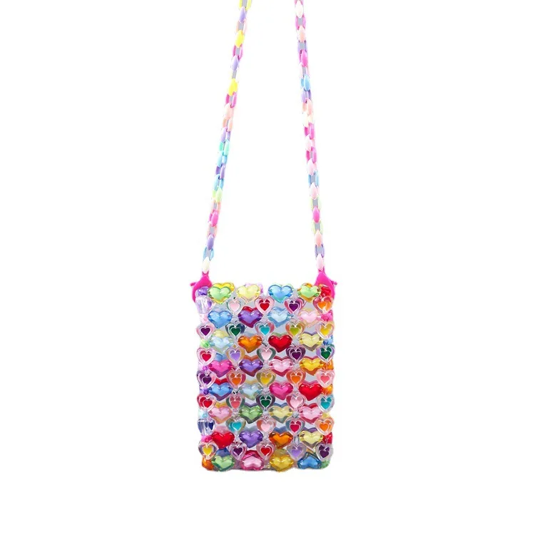 

Handmade Acrylic Clear Love Heart Beaded Shoulder Bag Crystal Women Clutch Hand Bag Female Crossbody Phone Wallet Purse Handbag