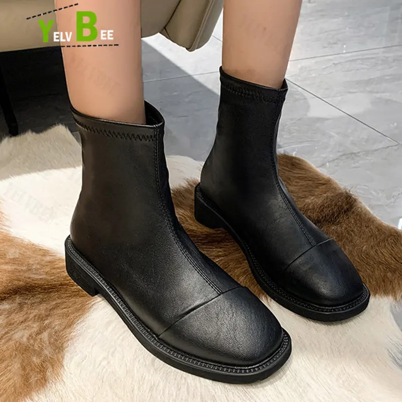 

New Winter Platform Chelsea Boots Women Shoes Ankle Low Heels Chunky Goth Fashion Square Toe Gladiator Chaussures Femme 2022