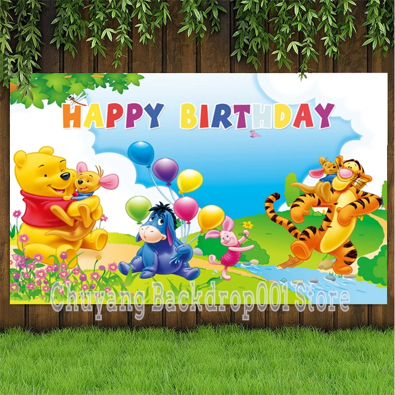 Disney Winnie the Pooh Blue Sky Garden Flowers Castles Cartoon Photography Background Kids Birthday Celebration Decor Backdrops