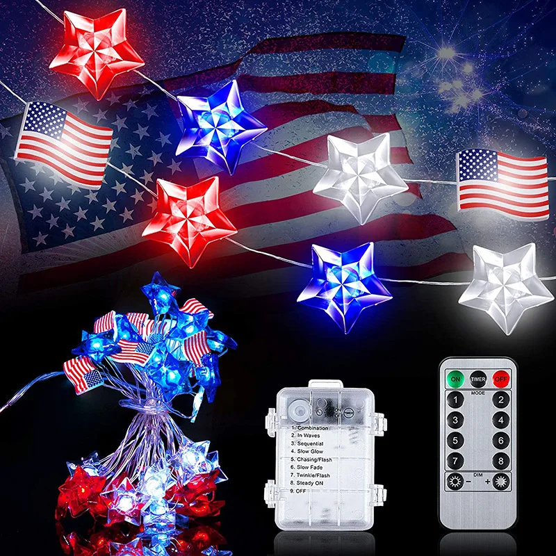 Led Independence Day Red, Blue and White Star Lights Christmas Holiday Decoration home decor  living room decoration GL268