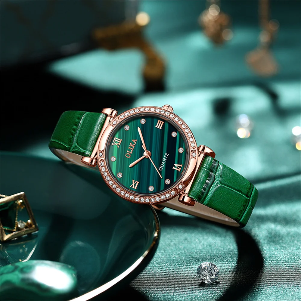 QSCY OLIKA Watch for Women Little Fresh Zircon Ladies Fashion Quartz Wristwatch Female Waterproof Top Women'S Watches