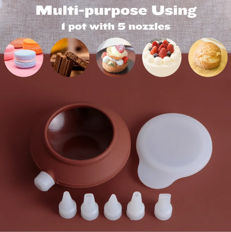 

Tea-pot Shaped Large Size Food Degree Silicone Piping Pot For Milk Sauce Dessert Decorators Macaron Decoration Pot Brown