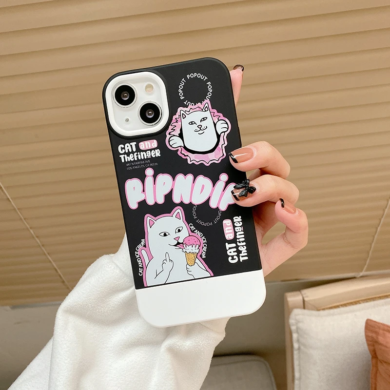 

Модный уличный бренд ретро граффити средний палец Кот Чехол для Телефона iPhone 11 12 13 Pro Xs Max Xr 7 8Plus Ударопрочный Мягкий чехол