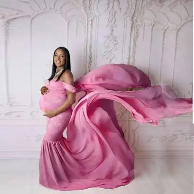 Enlarge Chiffon Baby Shower Dresses Pregnancy Dress For Photo Shoot Long Style Mercerized Cotton Maternity Photography Long Dress