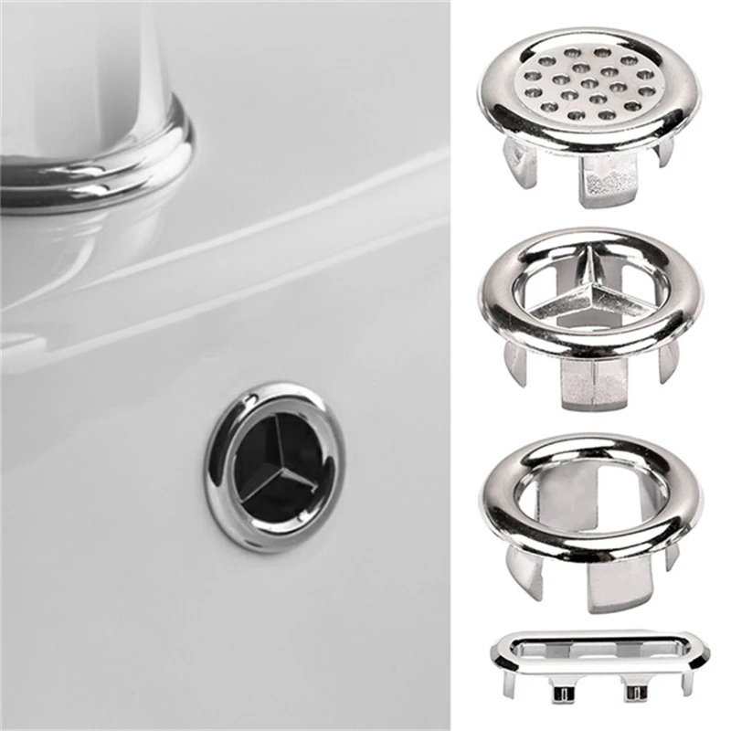 4 Styles Bathroom Basin Trim Bath Sink Hole Round Kitchen Insert Chrome Hole Cover Overflow Drain Cap Household Tool