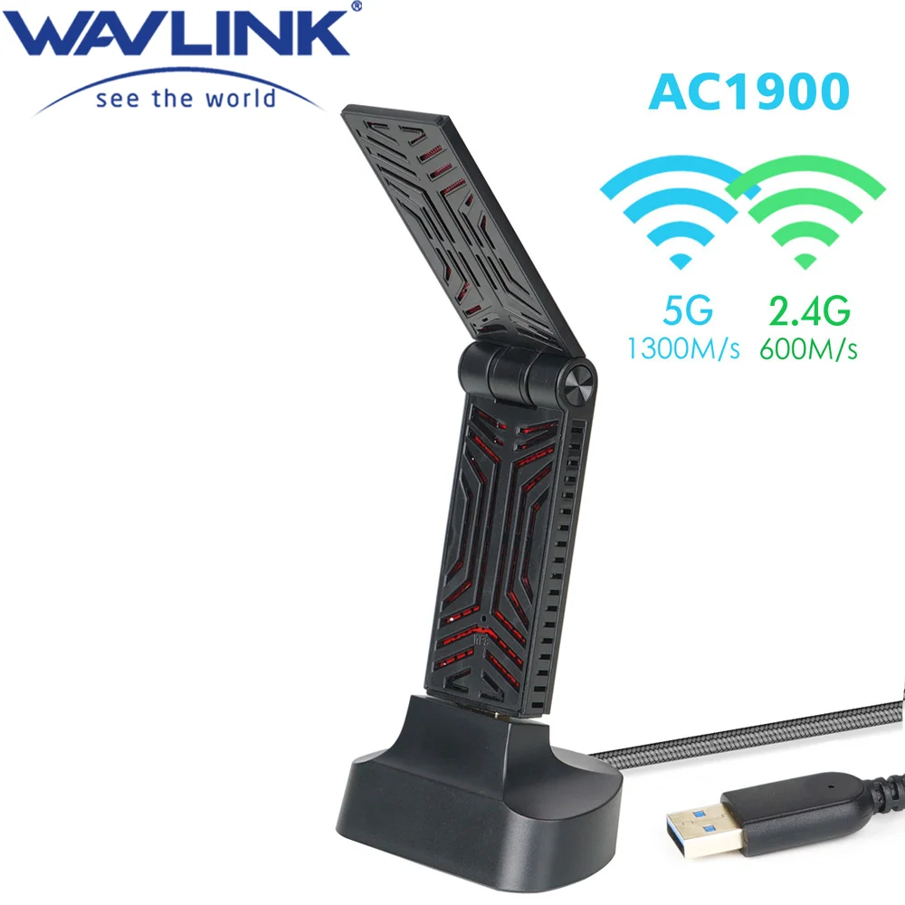 Wavlink-adaptador Wifi AC1900 5,8G de doble banda, receptor inalámbrico de 3,0 Mbps, tarjeta de red WLAN de 1900 GHz para Windows, Mac OS X, USB 2,4
