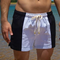 summer beach shorts men solid color loose stitching sports shorts mens lace up mid waist pocket straight shorts vacation shorts