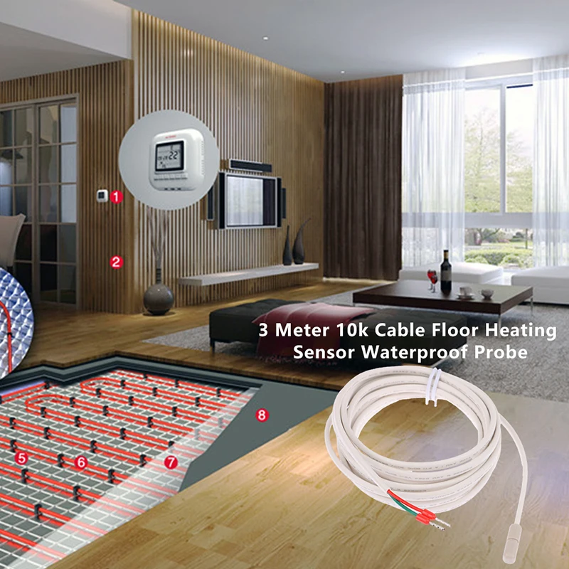 

Indoor outdoor 3 Meter 10k Cable Floor Heating Sensor Waterproof Probe for Measure Temperature Thermostat