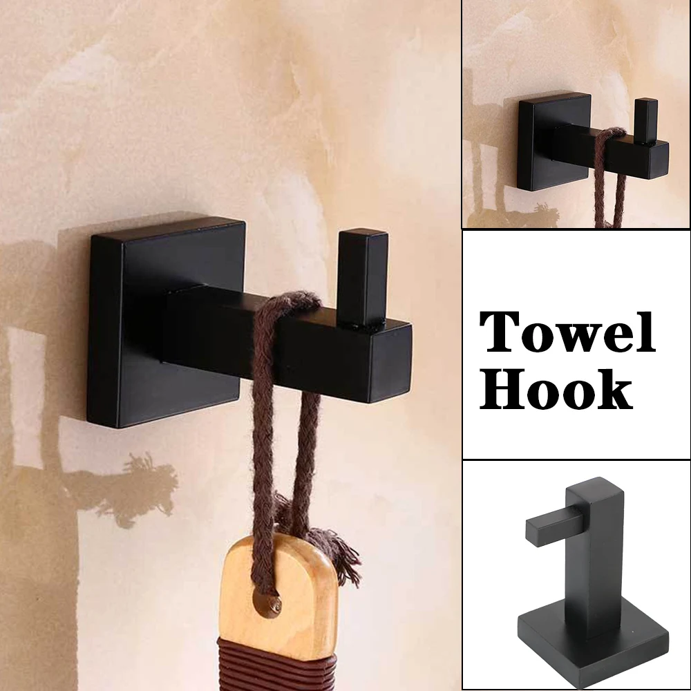 

Clothes Hat Towel Hanger Wall Mounted Black Painted Single Robe Hook Kitchen Hooks Stainless Steel