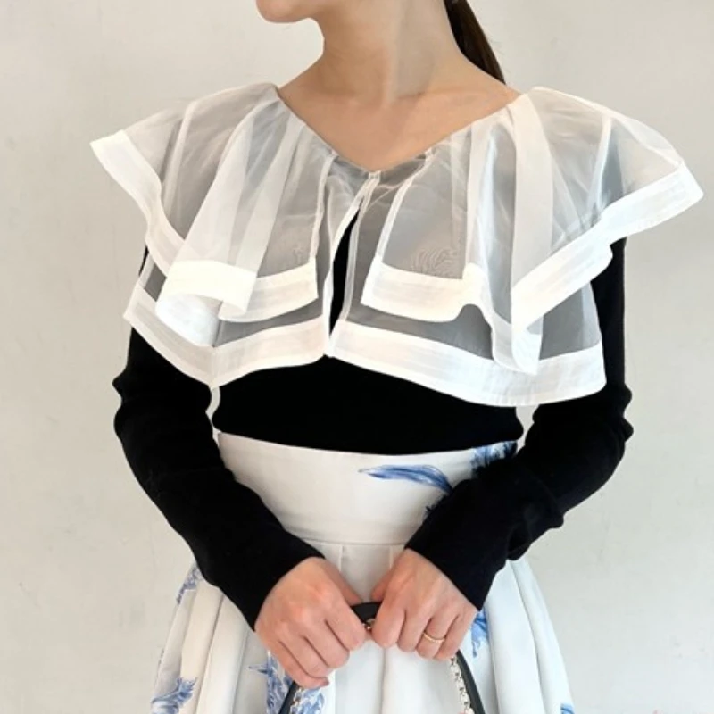 

Новинка 2023, милые приталенные свитера в стиле феи, Женские однотонные вязаные топы с оборками, шикарный элегантный джемпер в японском стиле на раннюю весну