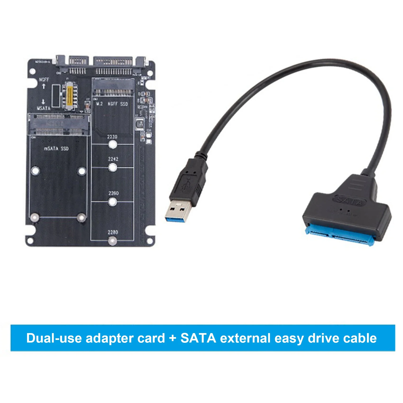 

M.2 NGFF SSD to SATA 3.0 Adapter Card MSATA SSD to SATA 3.0 Riser Card 2 in 1 Adapter Card with USB3.0 Easy Drive Cable