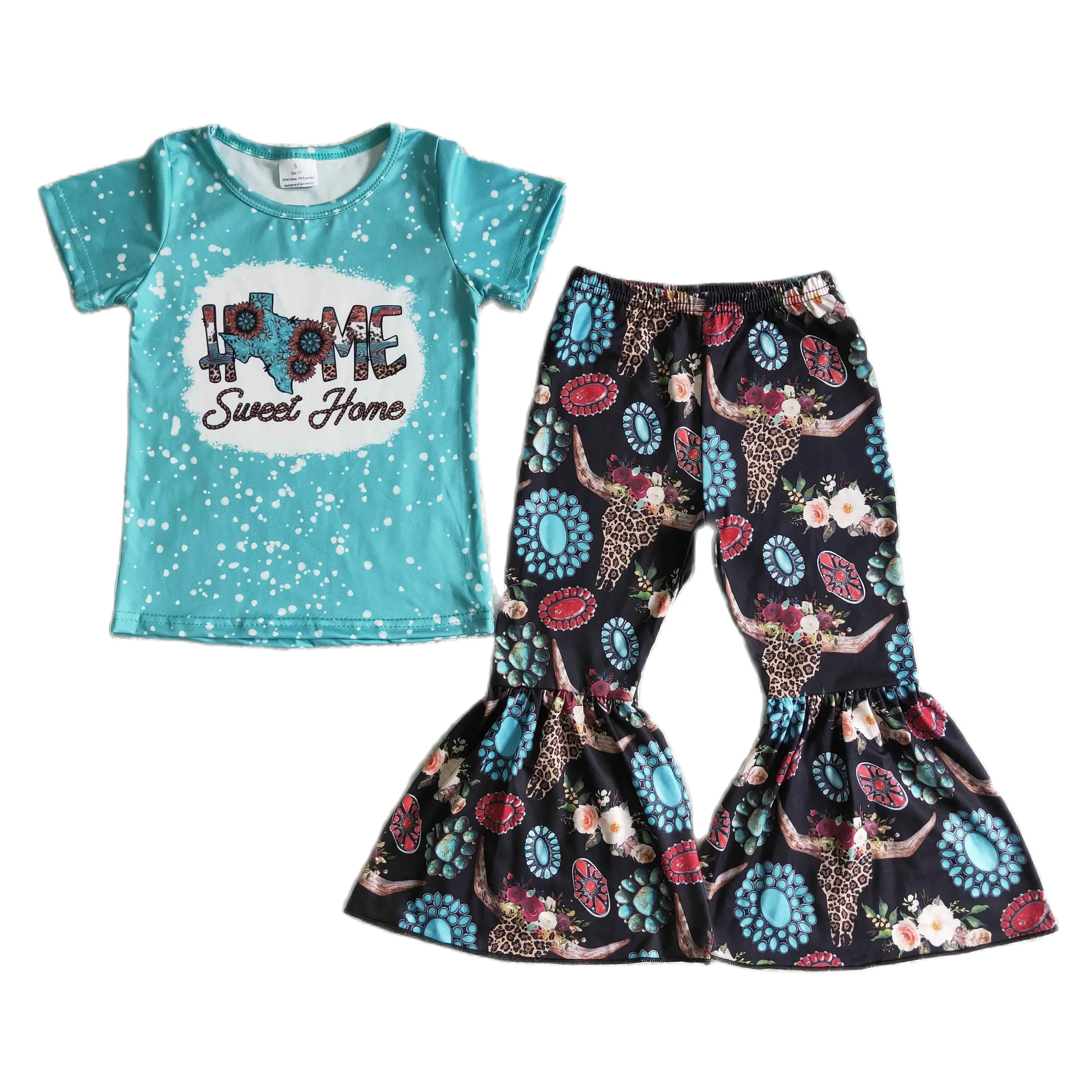 

Wholesale blue Toddler Kid girl's Outfits spring fall Baby Girl's clothing Sets Children Boutique RTS set kid clothes