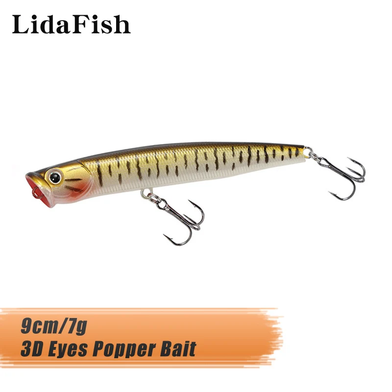 

LIDAFISH High Quality Floating Simulation 90mm/7cm Popper Fake Bait High Carbon Triple Hook Artificial Fishing Lure
