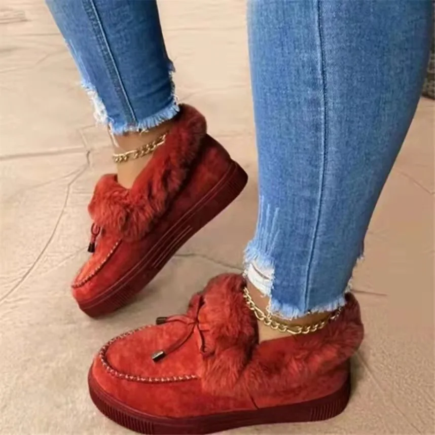 2022 Women Winter Boots Warm Plush Velvet Ankle Snow Boots Lace Up Soft Winter Sneakers Comfortable Cotton Shoes for Femme