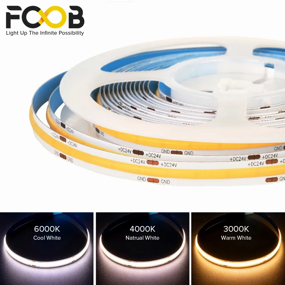 FCOB LED Strip 5m 320Leds/m COB Led Light High Density Flexible FOB RA90 Warm Nature Cool White Linear Dimmable 12V 24V