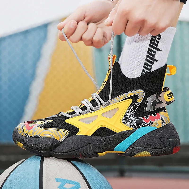 Summer Fashion Printing Men Casual Sneakers Black Chunky Mens Sock Shoes Breathable High top Man Sports Shoes zapatillas hombre