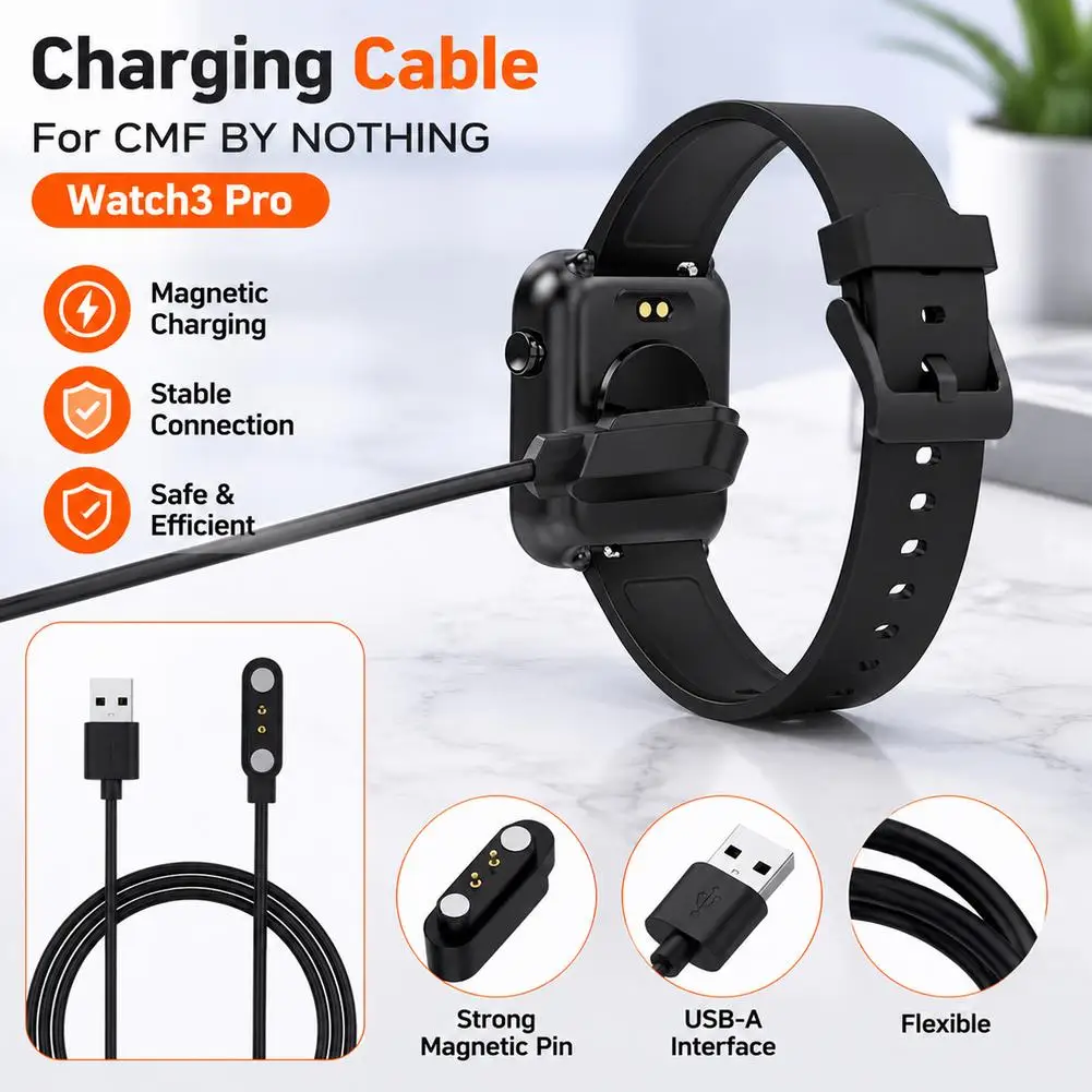 Фото Кабель для зарядки For Nothing CMF Watch 3 Pro USB, мощный магнитный 2-контактный зарядник, аксессуары для умных часов, дропшиппинг №2