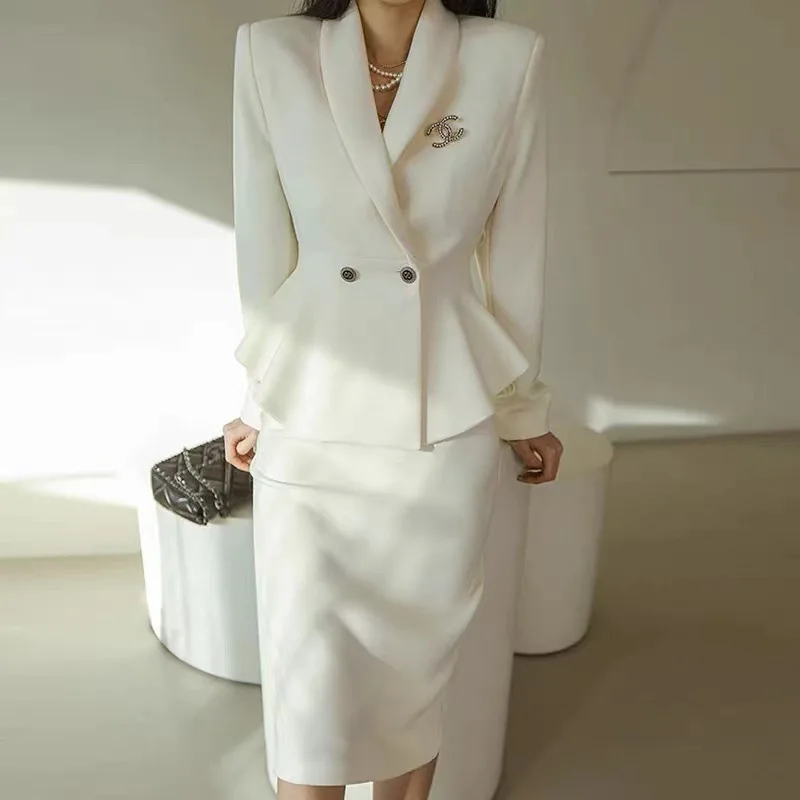 Professional Women Skirt Suits 2 Pieces Business Formal Party Dress Slim Fitted Jacket Regular Style Elegant Lady Wear