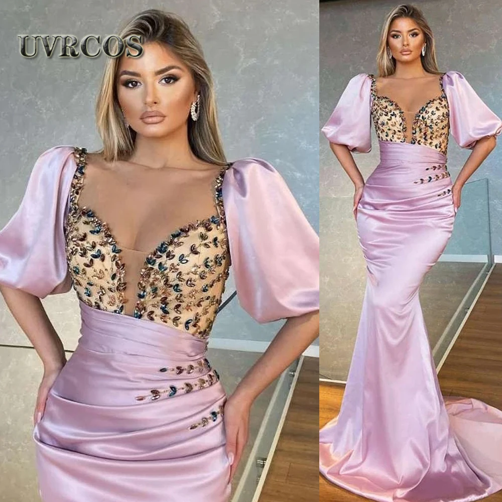

UVRCOS Pink Elegant Trumpet Puffy Evening Dresses Prom Girl Graduation Saudi Arabric Celebrity Party Customised Robes De Soirée