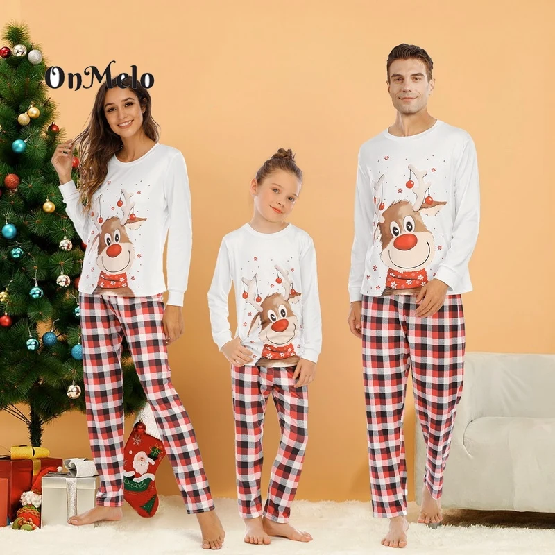 OnMelo Christmas Family Matching Pajamas Adults Kids Family Matching Clothes Top+Pants 2pcs Xmas Sleepwear Pyjamas Baby Clothes
