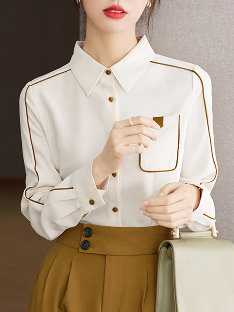 Осенняя женская рубашка с длинным рукавом винтажные Простые Топы модная