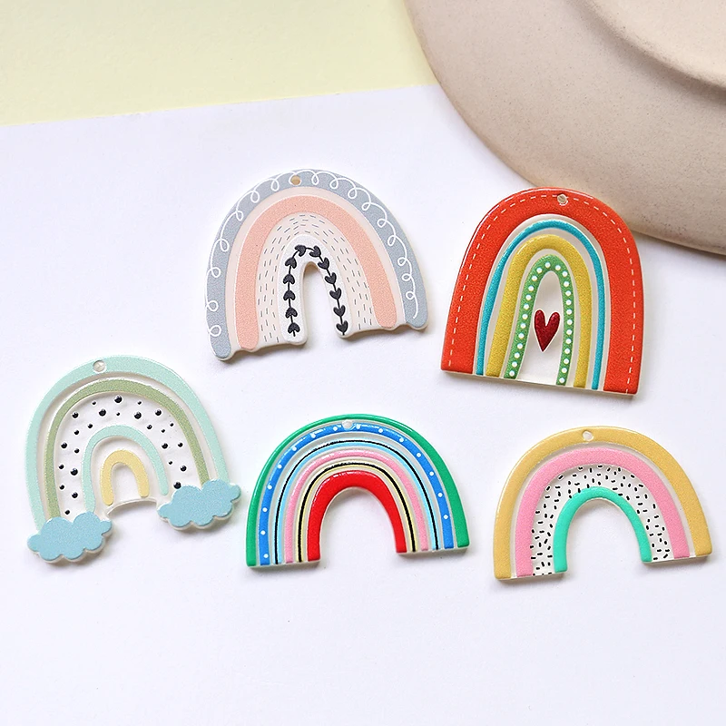

1pcs Ins Translucent Cartoon Rainbow Acrylic Fun Pendant Diy Handmade Jewelry Earrings Key Chain Accessories Materials Charms