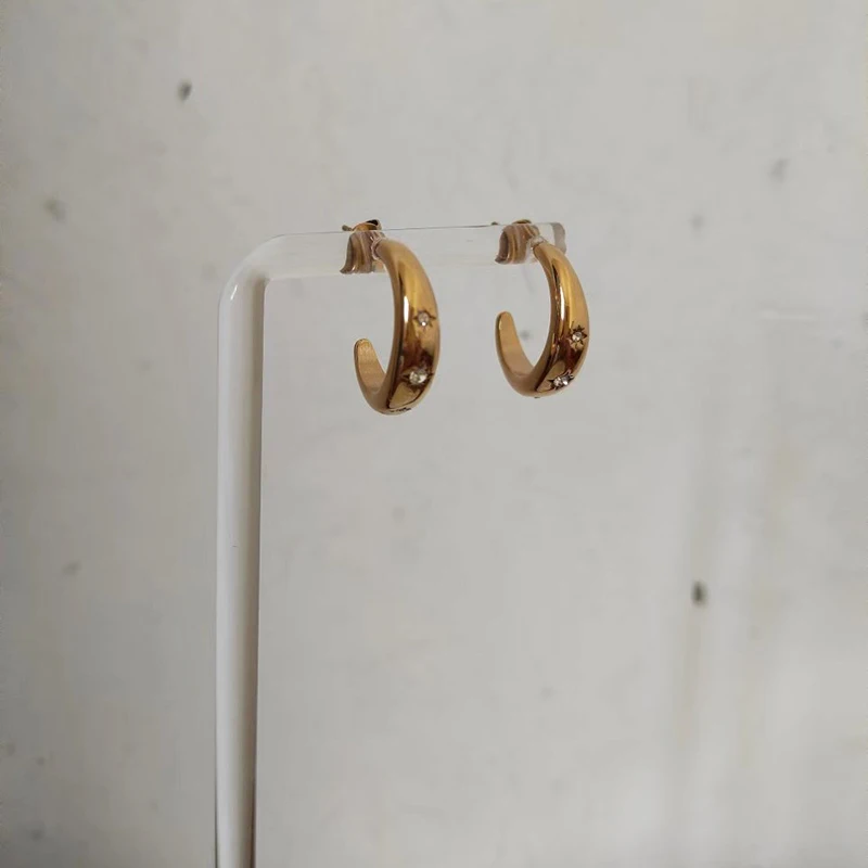 

ZJ Hot Sale 2022 Fashion Stainless Steel Non-tarnish Minimalist French Elegant Geometric Hook Cubic Zirconia Women Hoop Earrings