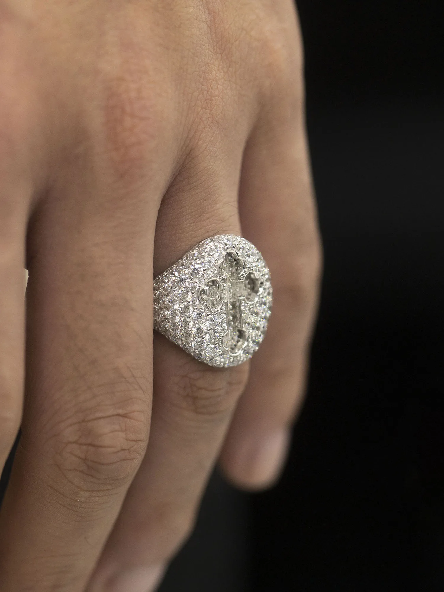 

Diamond-Embedded Cross Ring European Hip Hop Street Cool Fashion Trendy Ring Special-Interest Design High-End Sense