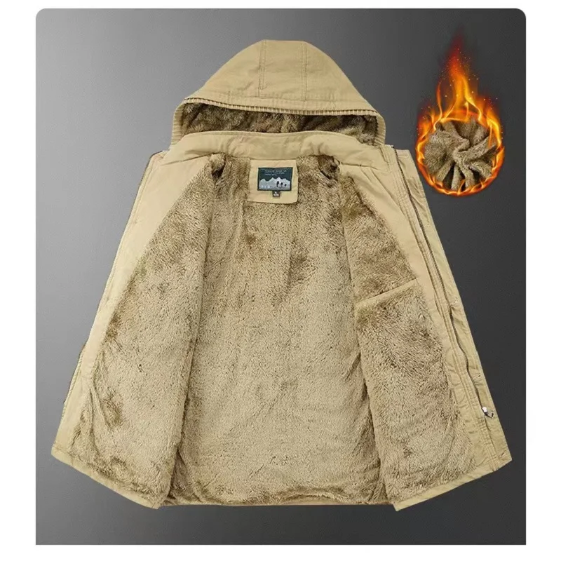 Men's Cotton Padded Clothes Pure Cotton Tooling Jacket Winter Plush Thickened Coat Hooded Man Winter Suit Casual Warm Top Male