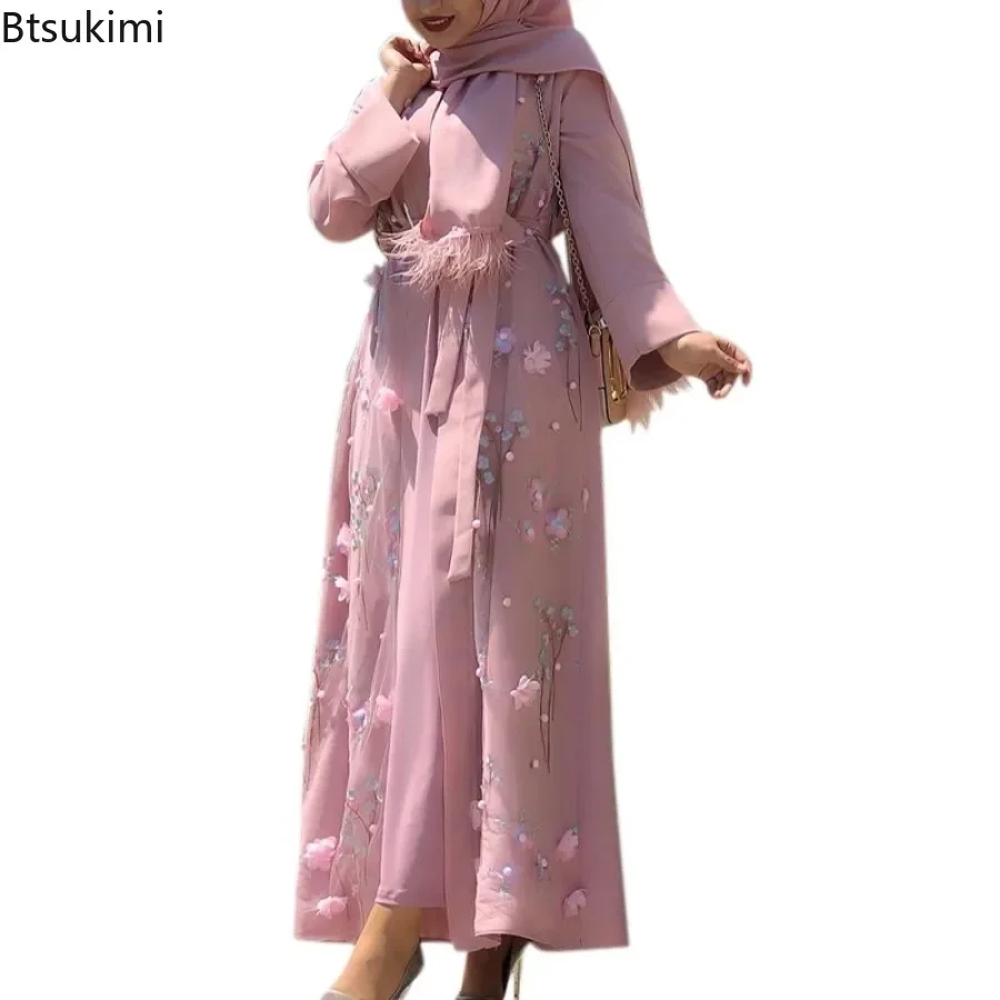 Рамадан Ид женский мусульманский цветочный кардиган с вышивкой длинное платье