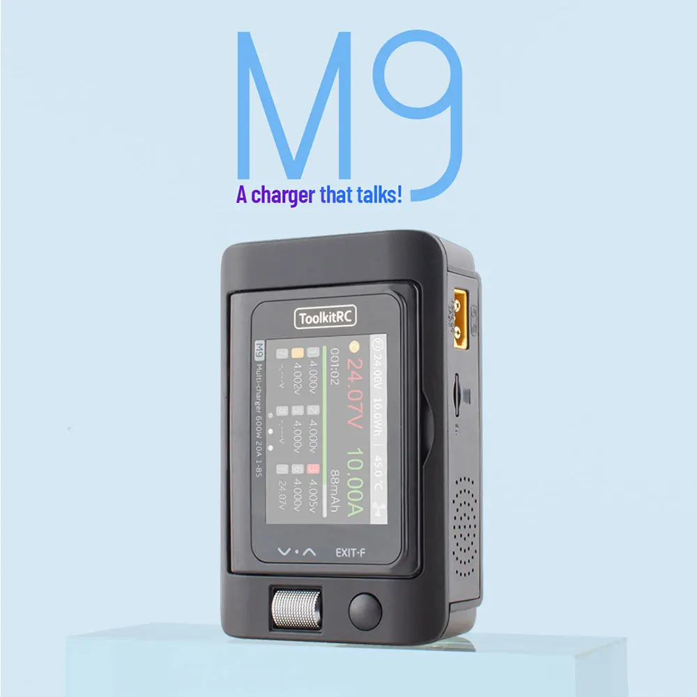 

ToolkitRC M9 многофункциональное зарядное устройство постоянного тока 600 Вт с двумя USB-портами и функцией быстрой зарядки все в одном с функцией аудио