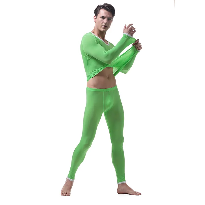 

Ледяной шелк кальсоны для мужчин термобелье набор легкий тонкий мужской s мешочек Леггинсы Термо пижама костюм спандекс дышащий однотонный