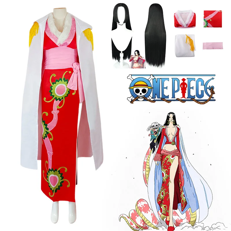 Anime Boa Hancock Cosplay Costumes Sexy Empire Red Kimono Dress Clothing Boa Hancock Wig Halloween Costumes for Women