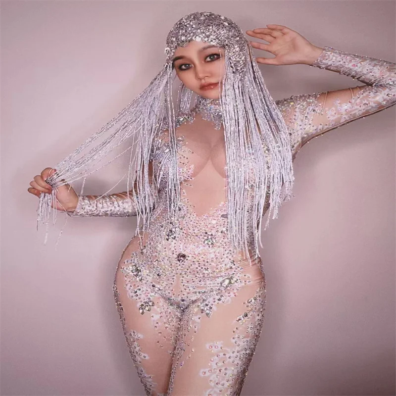 

Эластичный костюм Q645 с длинными рукавами для подиума, костюм для выступлений, модель с бриллиантами, Модная приталенная модель для празднов...