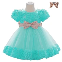 2022 summer new childrens noble and elegant dress baby one year old dress sequin bow cute princess dress