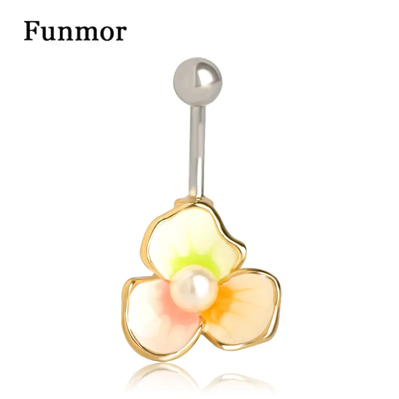 Золотое кольцо для пупка эмалевое эмальтическое жемчужное тело женское ювелирное изделие из хирургической стали 316L ювелирное изделие бикини кольцо для живота